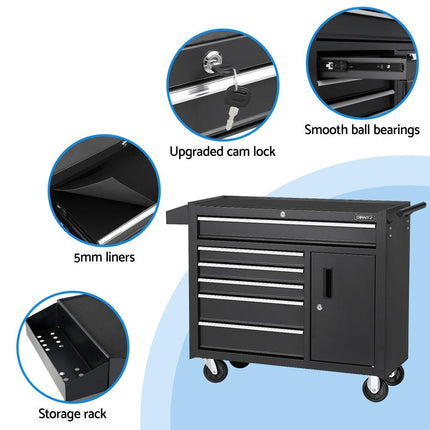 Giantz 6 Drawer Tool Box Chest Cabinet Toolbox Storage Garage Organiser Wheels.