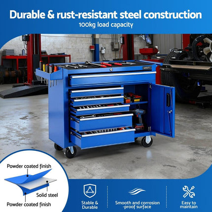 Giantz 6 Drawer Tool Chest Trolley Cabinet Cart Toolbox Storage Organiser Wheels.