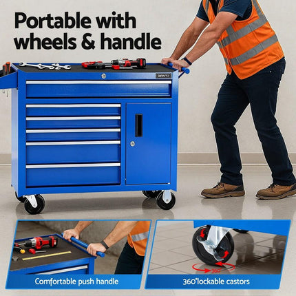 Giantz 6 Drawer Tool Chest Trolley Cabinet Cart Toolbox Storage Organiser Wheels.