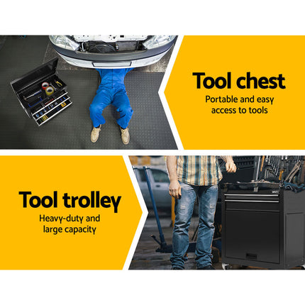 Giantz 7 Drawer Tool Box Cabinet Chest Trolley Toolbox Garage Storage Black.