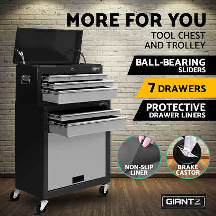 Giantz 7 Drawer Tool Box Cabinet Chest Trolley Toolbox Garage Storage Grey.