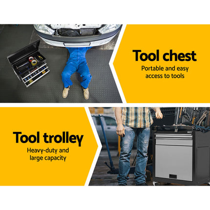 Giantz 7 Drawer Tool Box Cabinet Chest Trolley Toolbox Garage Storage Grey.