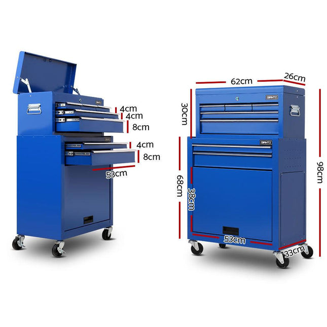Giantz 7 Drawer Tool Box Cabinet Chest Trolley Toolbox Garage Storage Blue.