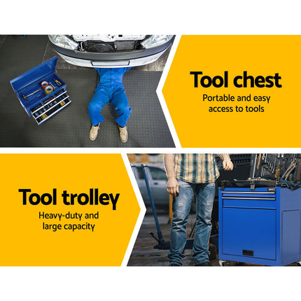 Giantz 7 Drawer Tool Box Cabinet Chest Trolley Toolbox Garage Storage Blue.