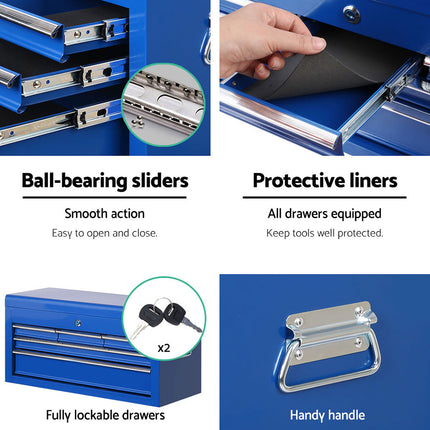 Giantz 7 Drawer Tool Box Cabinet Chest Trolley Toolbox Garage Storage Blue.