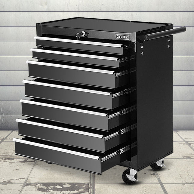 Giantz 7 Drawer Tool Box Cabinet Chest Trolley Storage Garage Toolbox Black.