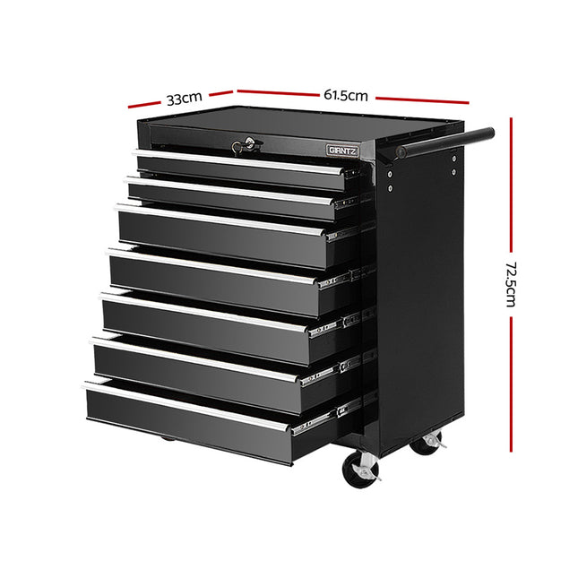 Giantz 7 Drawer Tool Box Cabinet Chest Trolley Storage Garage Toolbox Black.