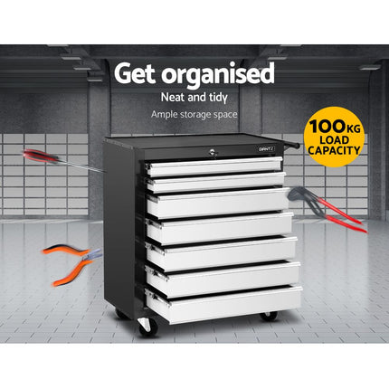 Giantz 7 Drawer Tool Box Cabinet Chest Trolley Storage Garage Toolbox Grey.