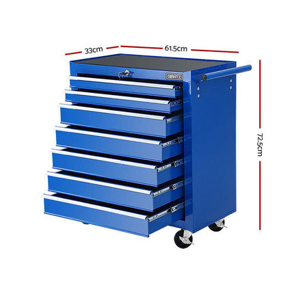 Giantz 7 Drawer Tool Box Cabinet Chest Trolley Storage Garage Toolbox Blue.