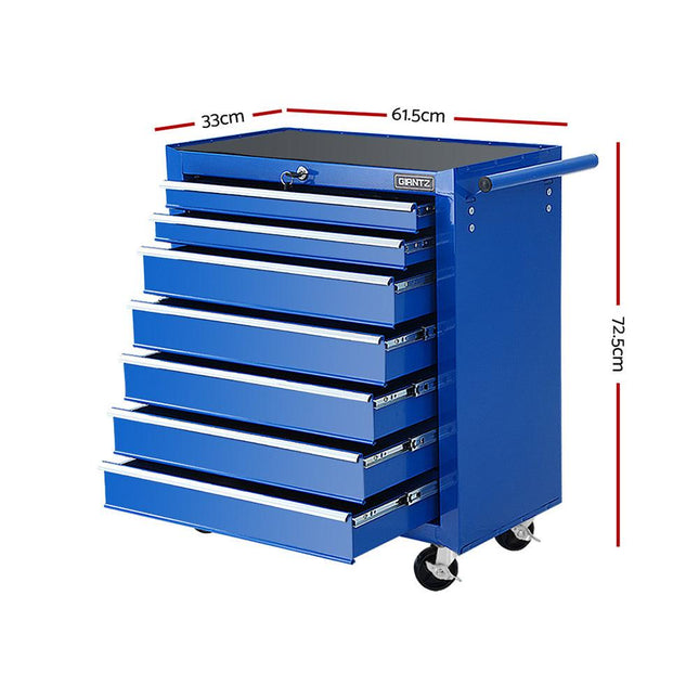 Giantz 7 Drawer Tool Box Cabinet Chest Trolley Storage Garage Toolbox Blue.
