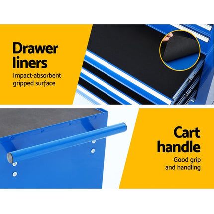 Giantz 7 Drawer Tool Box Cabinet Chest Trolley Storage Garage Toolbox Blue.