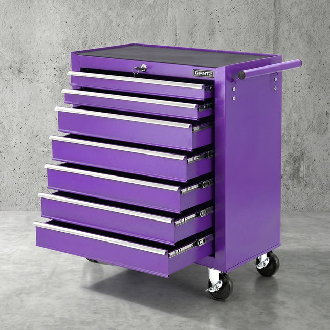 Giantz 7-Drawer Tool Chest Trolley Cabinet Toolbox Heavy Duty Garage Storage Organiser Purple