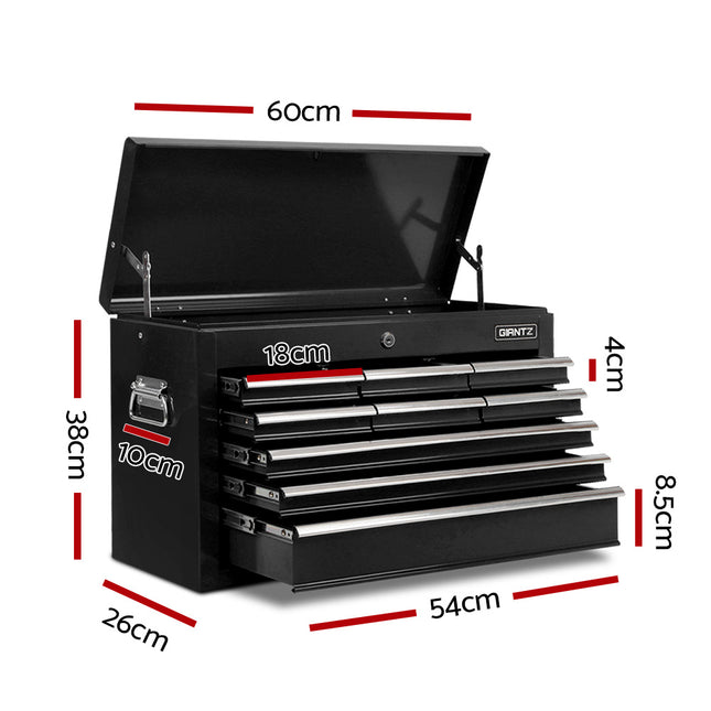 Giantz 9 Drawer Tool Box Cabinet Chest Toolbox Storage Garage Organiser Black.