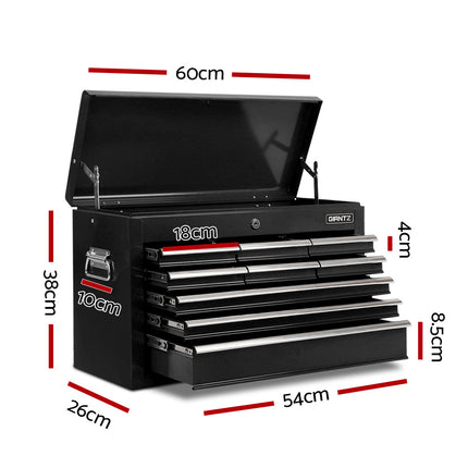 Giantz 9 Drawer Tool Box Cabinet Chest Toolbox Storage Garage Organiser Black.