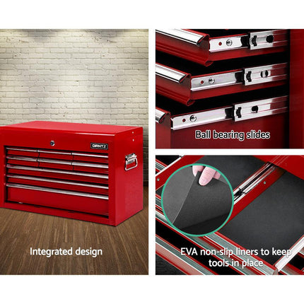 Giantz 9 Drawer Tool Box Cabinet Chest Toolbox Storage Garage Organiser Red.