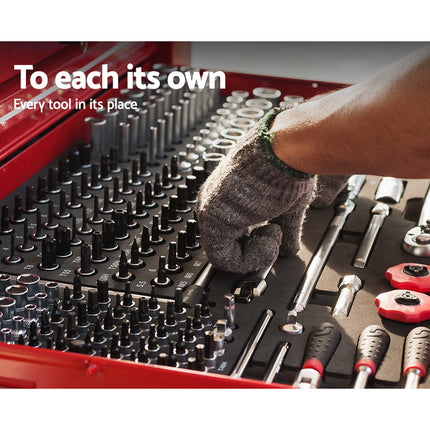 Giantz 9 Drawer Tool Box Cabinet Chest Toolbox Storage Garage Organiser Red.