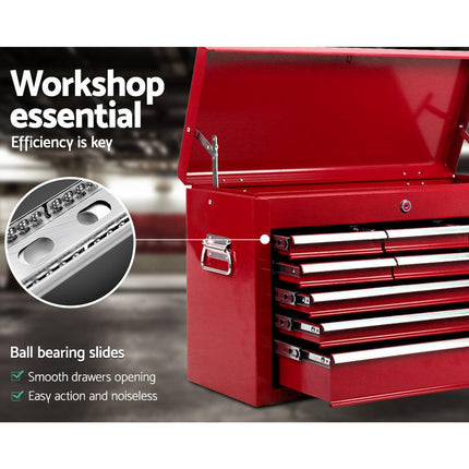 Giantz 9 Drawer Tool Box Cabinet Chest Toolbox Storage Garage Organiser Red.