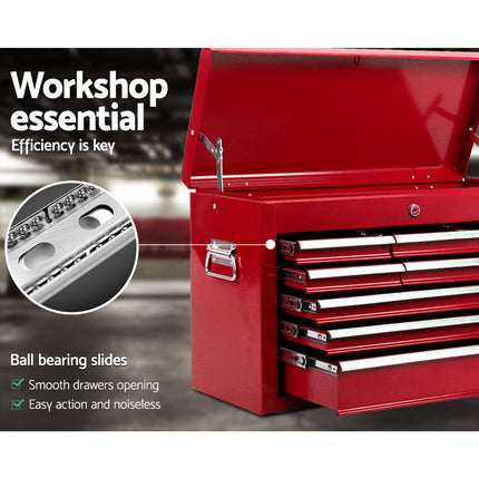 Giantz 9 Drawer Tool Box Cabinet Chest Toolbox Storage Garage Organiser Red.
