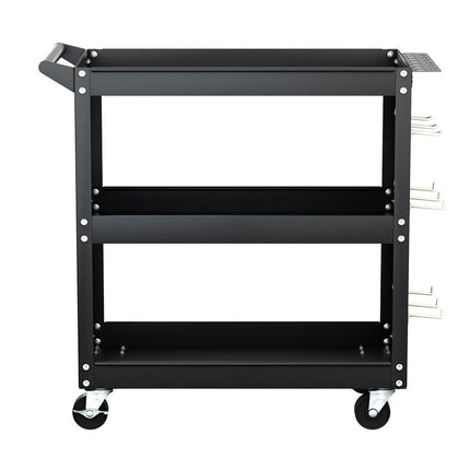 Giantz 3-Tier Tool Cart Storage Trolley Workshop Garage Pegboard Hooks Black.