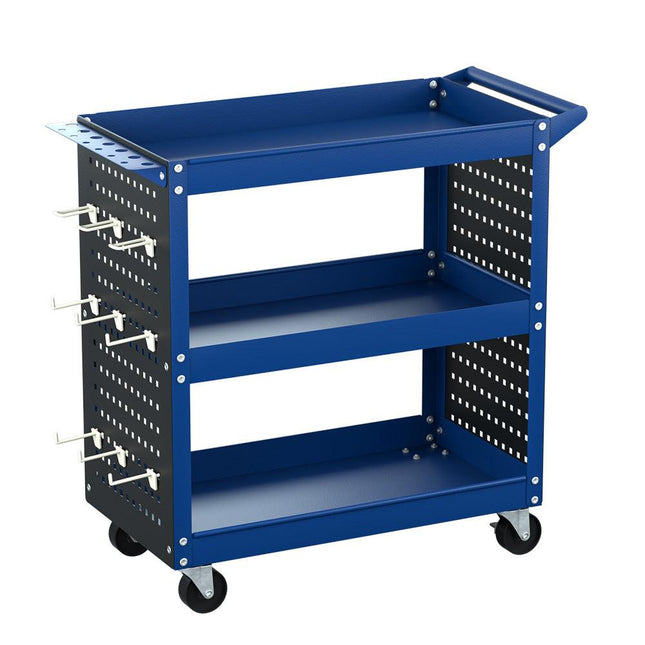 Giantz 3-Tier Tool Cart Storage Trolley Workshop Garage Pegboard Hooks Blue.