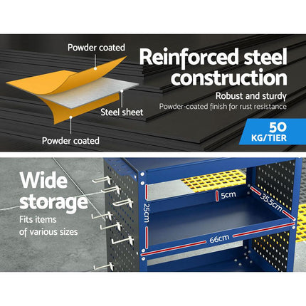 Giantz 3-Tier Tool Cart Storage Trolley Workshop Garage Pegboard Hooks Blue.