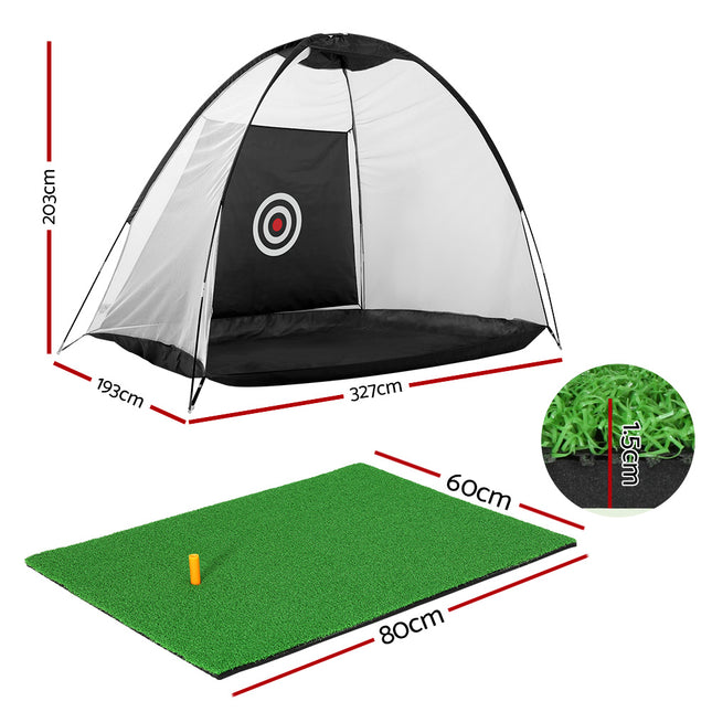 Everfit 3M Golf Practice Net And Training Mat Set Driving Target Black.