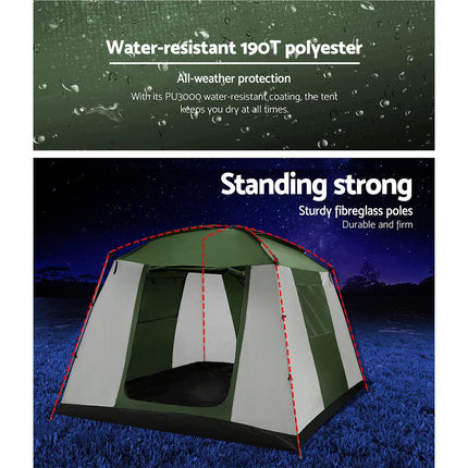 Weisshorn Family Camping Tent 6 Person Hiking Beach Tents Dome Shelter.