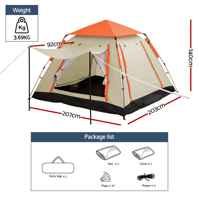Weisshorn Pop Up Camping Tent 3-4 Person Automatic Tent Instant Setup Waterproof.