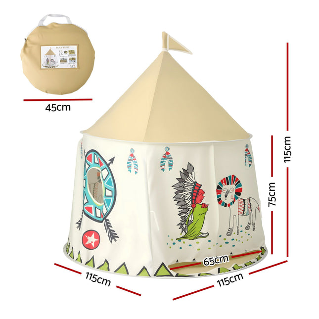 Keezi Kids Play Tent Playhouse Castle with Window Flag Carry Bag 115cmx115cm.