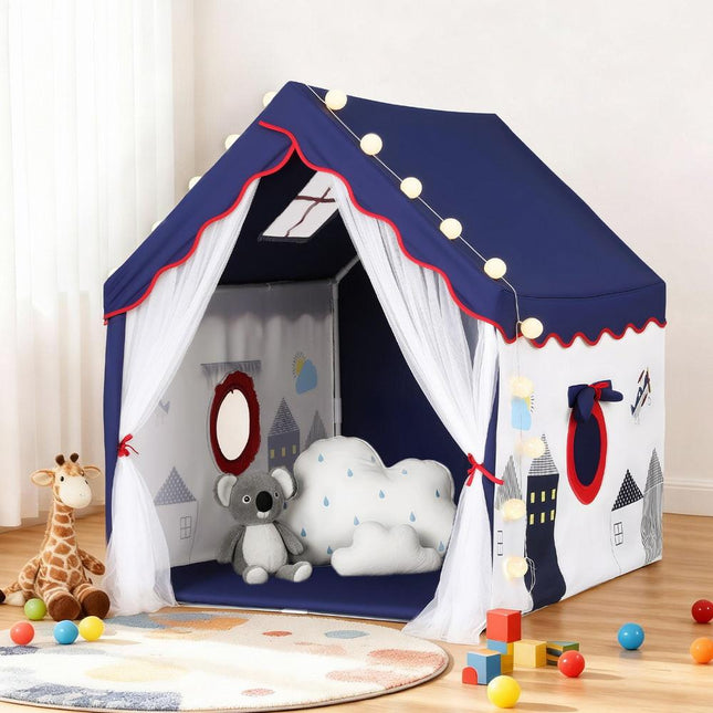 Keezi Kids Play Tent Playhouse Castle with Floor Mat String Ball Light 134X103CM.