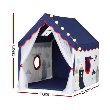 Keezi Kids Play Tent Playhouse Castle with Floor Mat String Ball Light 134X103CM.