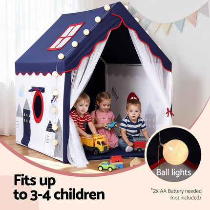 Keezi Kids Play Tent Playhouse Castle with Floor Mat String Ball Light 134X103CM.