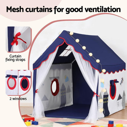 Keezi Kids Play Tent Playhouse Castle with Floor Mat String Ball Light 134X103CM.