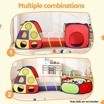 Keezi Kids Play Tent Pop Up Teepee Playhouse Ball Pit Crawl Tunnel Basketball Hoop.