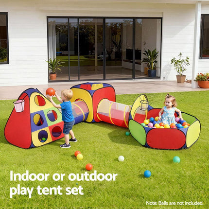 Keezi Kids Play Tent Pop Up Teepee Playhouse Ball Pit Crawl Tunnel Basketball Hoop.
