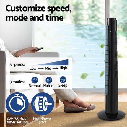 Devanti Tower Fan Oscillating 3 Speeds with Remote 93cm.