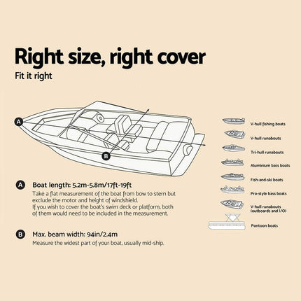 Seamanship 17-19ft Boat Cover Trailerable Jumbo 600D Marine Heavy Duty.