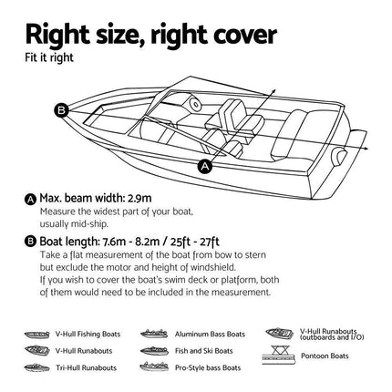 Seamanship Boat Cover 25-27ft Trailerable Jumbo Marine 600D Heavy Duty Black.