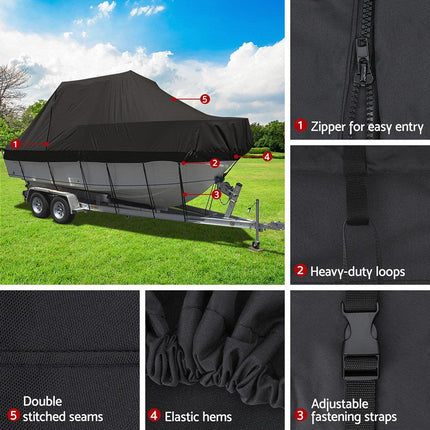 Seamanship Boat Cover 25-27ft Trailerable Jumbo Marine 600D Heavy Duty Black.