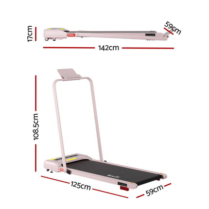 Everfit Treadmill Electric Walking Pad Incline Under Desk 380mm Pink.