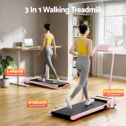 Everfit Treadmill Electric Walking Pad Incline Under Desk 380mm Pink.