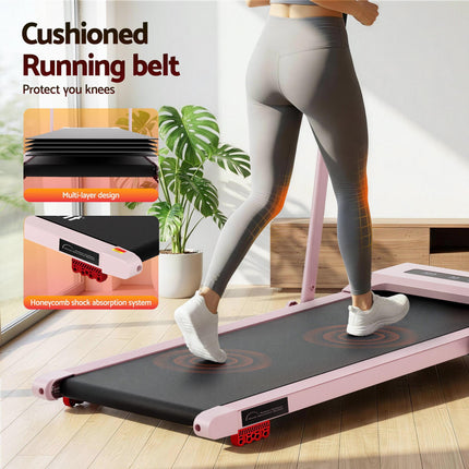 Everfit Treadmill Electric Walking Pad Incline Under Desk 380mm Pink.