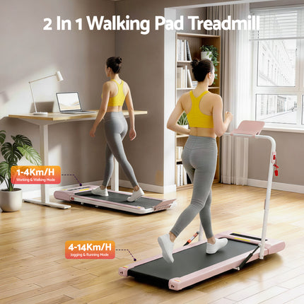 Everfit Treadmill Electric Walking Pad Under Desk Home Gym Fitness 400mm Pink.