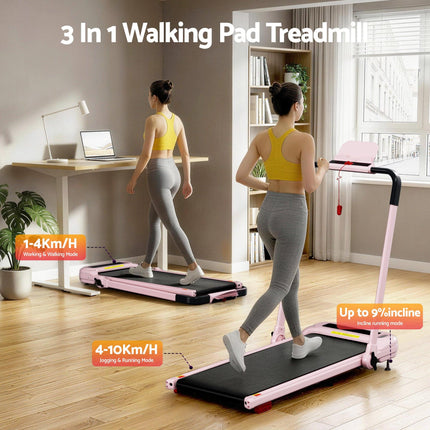 Everfit Treadmill Electric Walking Pad with Incline Foldable for Home Gym Pink.