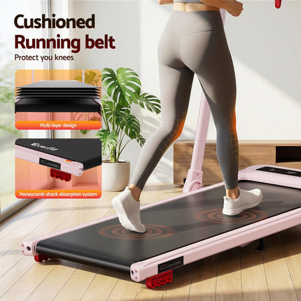Everfit Treadmill Electric Walking Pad with Incline Foldable for Home Gym Pink.