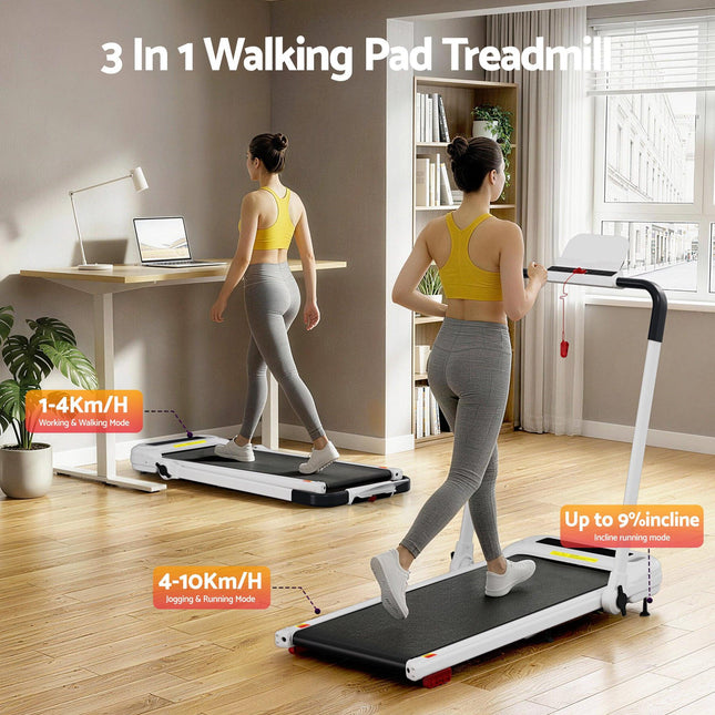 Everfit Treadmill Electric Walking Pad with Incline Foldable for Home Gym White.