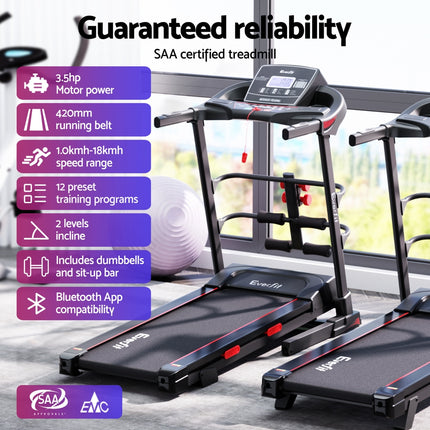 Everfit Treadmill Electric Home Gym Fitness Exercise Machine w/ Sit Up Bar 420mm.