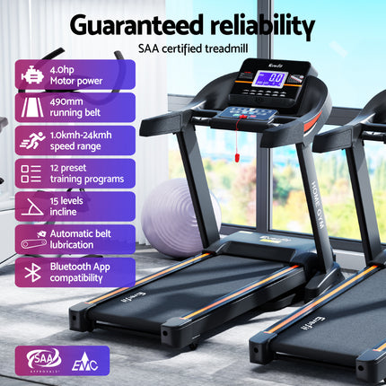Everfit Treadmill Electric Auto Incline Home Gym Fitness Exercise Machine 490mm.
