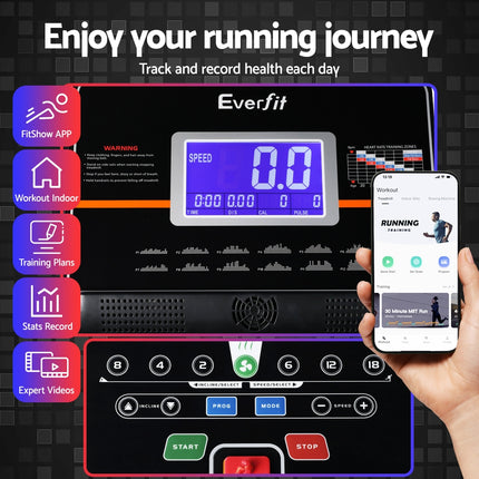 Everfit Treadmill Electric Auto Incline Home Gym Fitness Exercise Machine 490mm.