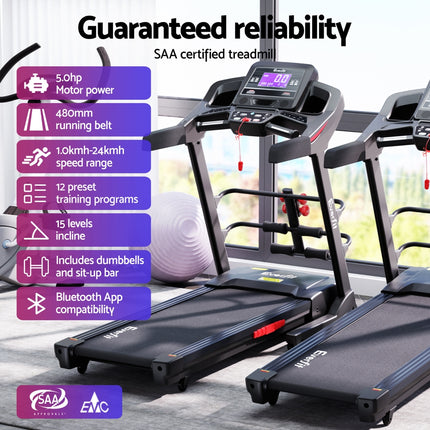 Everfit Treadmill Electric Home Gym Fitness Exercise Machine w/ Sit Up Bar 480mm.